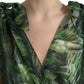 Elegant Green Silk Maxi Dress with Flocked Leaf Detail