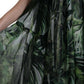 Elegant Green Silk Maxi Dress with Flocked Leaf Detail