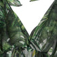Elegant Green Silk Maxi Dress with Flocked Leaf Detail
