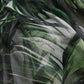 Elegant Green Silk Maxi Dress with Flocked Leaf Detail