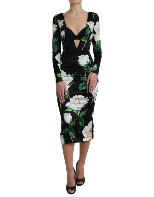 Elegant Floral Bodycon Midi Dress