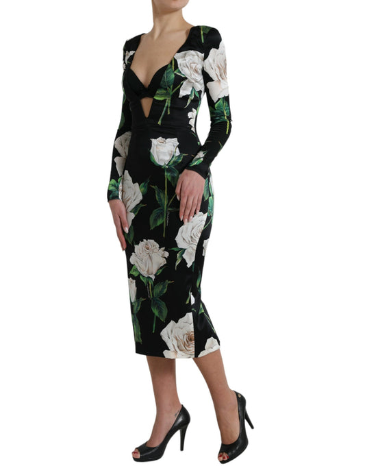 Elegant Floral Bodycon Midi Dress