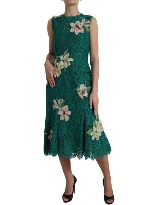 Elegant Lace Midi Dress with Floral Appliques