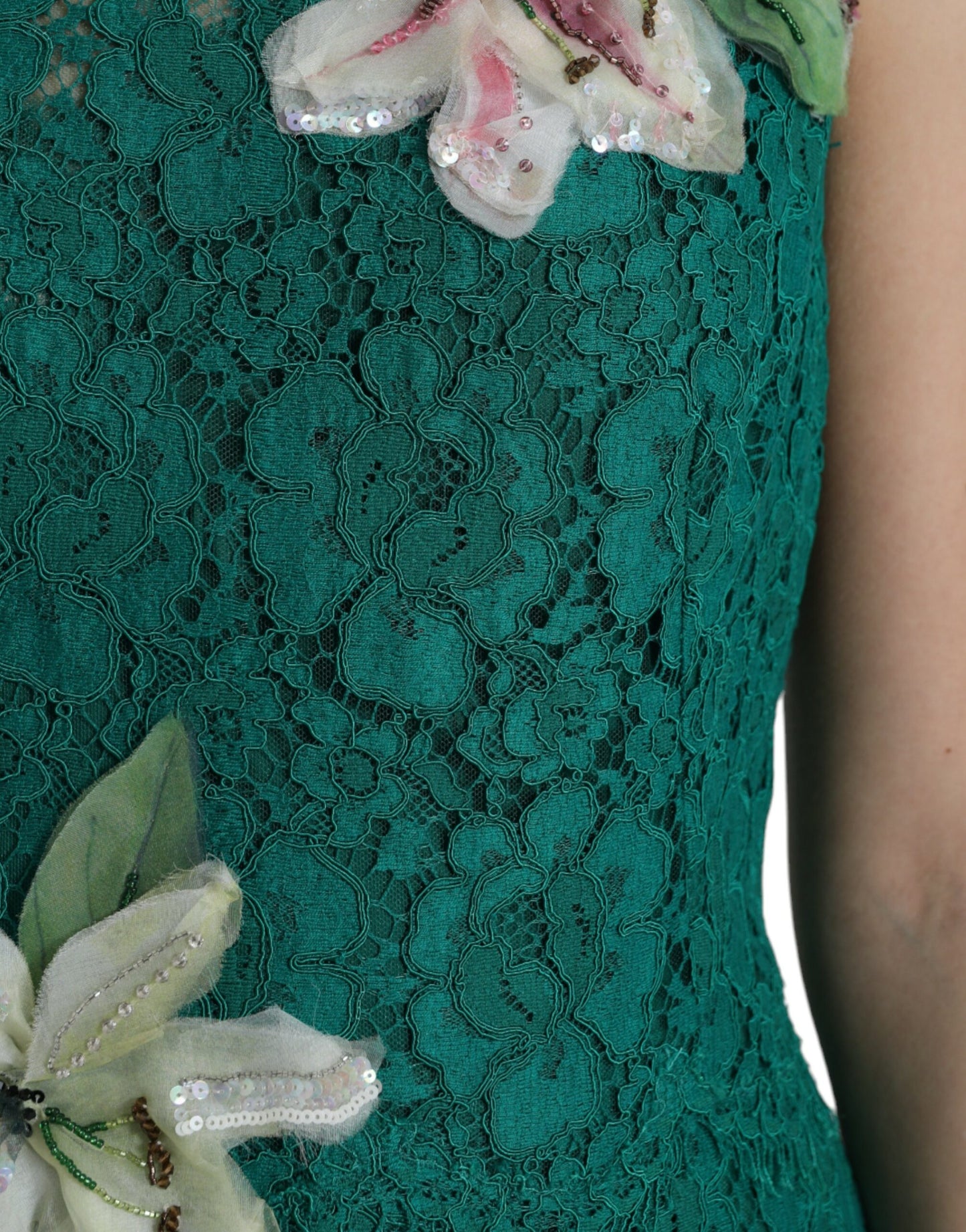 Elegant Lace Midi Dress with Floral Appliques