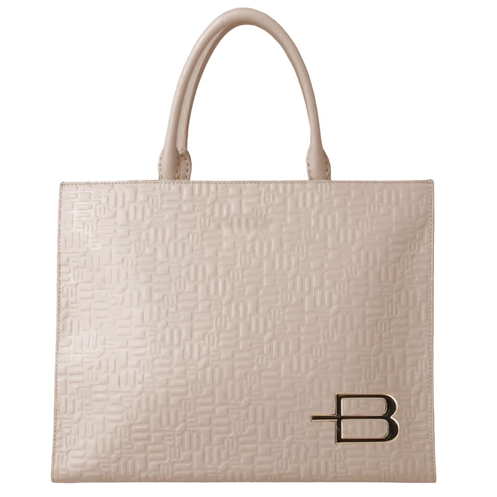 Chic Beige Calfskin Handbag with Logo Motif