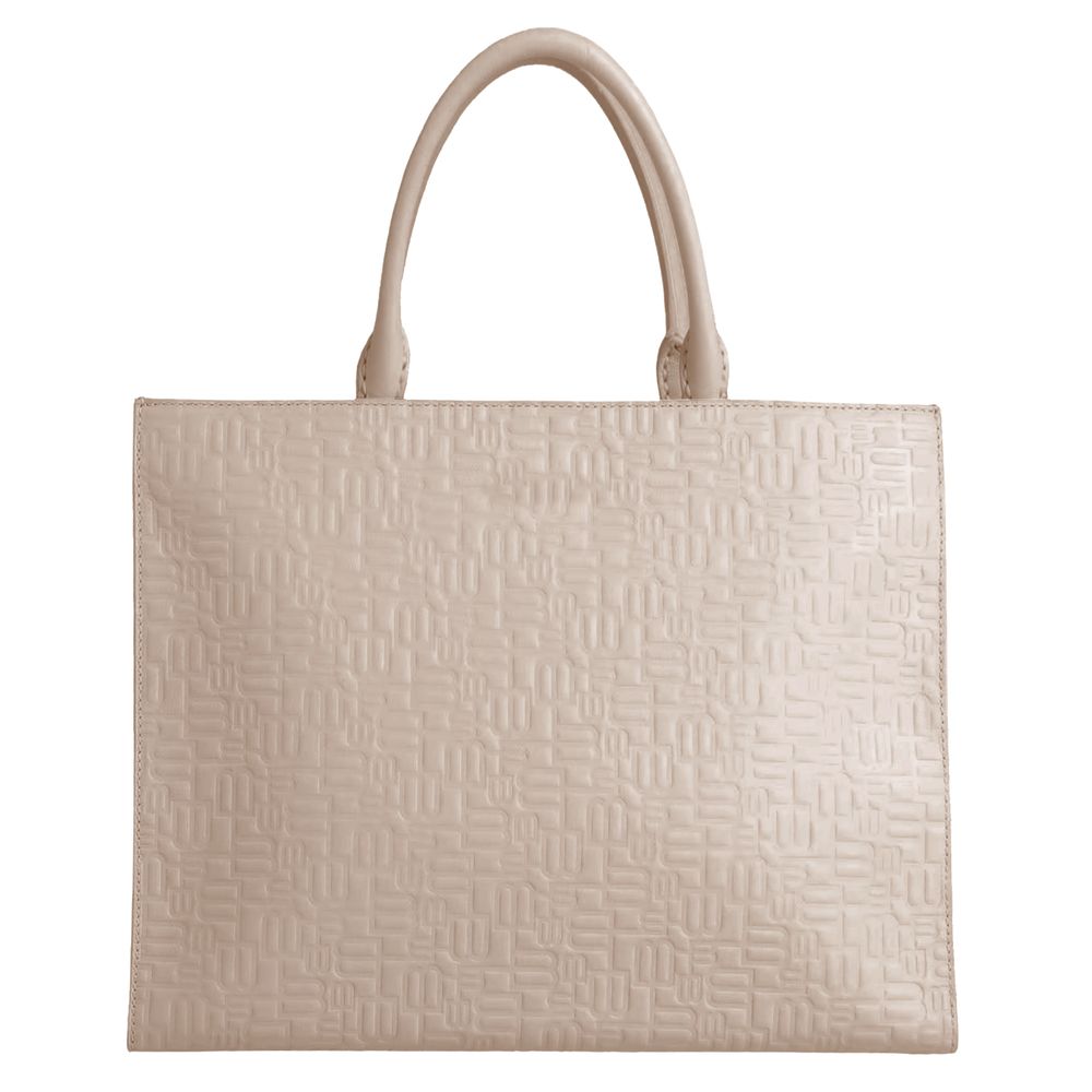 Chic Beige Calfskin Handbag with Logo Motif