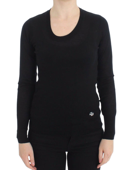Elegant Black Wool Blend Crewneck Sweater