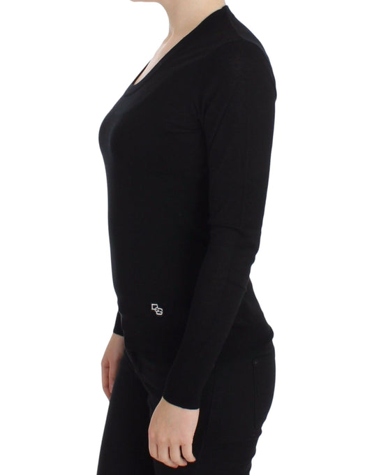 Elegant Black Wool Blend Crewneck Sweater