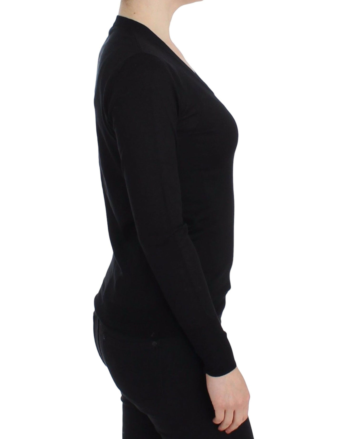 Elegant Black Wool Blend Crewneck Sweater
