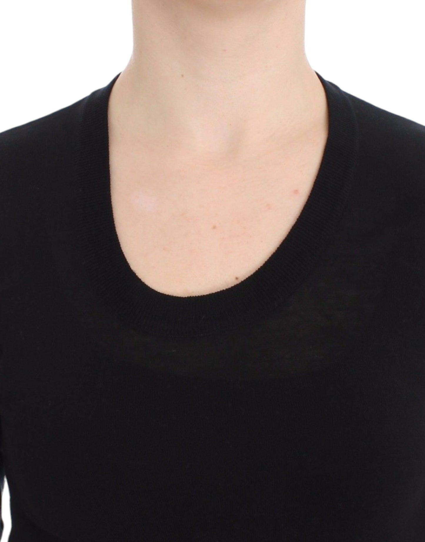 Elegant Black Wool Blend Crewneck Sweater
