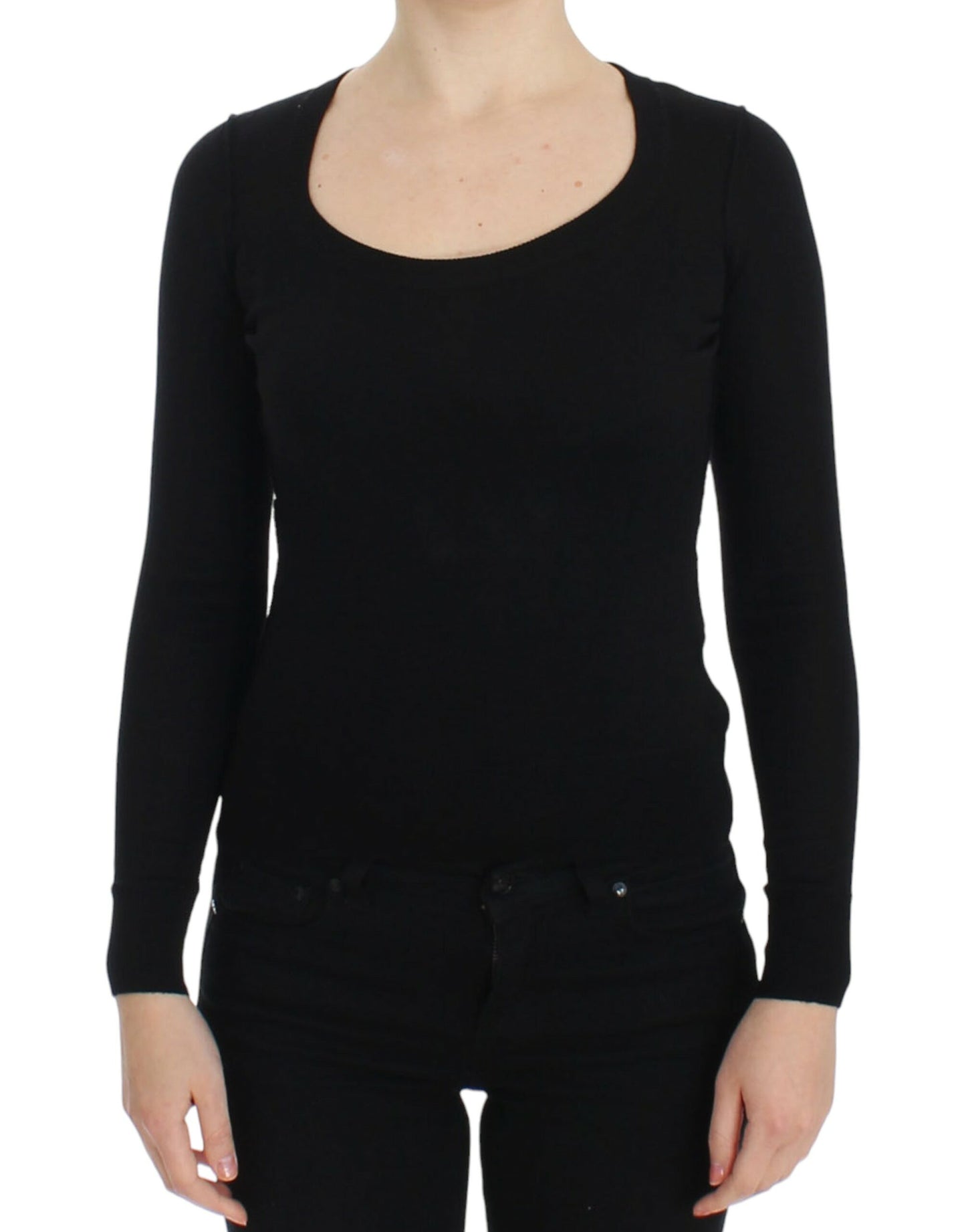 Elegant Black Wool Crewneck Sweater