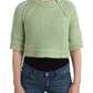 Chic Green Cropped Cotton Sweater