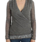 Elegant Gray Wool Blend Deep V-neck Sweater