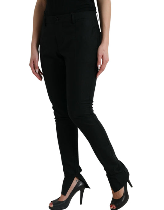 Elegant Mid Waist Tapered Virgin Wool Pants