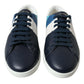 Chic White and Blue Leather Low-Top Sneakers