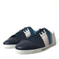 Chic White and Blue Leather Low-Top Sneakers