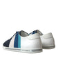 Chic White and Blue Leather Low-Top Sneakers