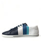 Chic White and Blue Leather Low-Top Sneakers