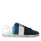 Chic White and Blue Leather Low-Top Sneakers