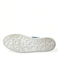Chic White and Blue Leather Low-Top Sneakers