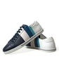 Chic White and Blue Leather Low-Top Sneakers