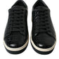 Elegant Black Crocodile Leather Low-Top Sneakers