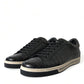 Elegant Black Crocodile Leather Low-Top Sneakers