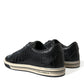 Elegant Black Crocodile Leather Low-Top Sneakers