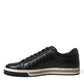 Elegant Black Crocodile Leather Low-Top Sneakers