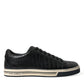 Elegant Black Crocodile Leather Low-Top Sneakers