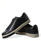 Elegant Black Crocodile Leather Low-Top Sneakers