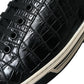 Elegant Black Crocodile Leather Low-Top Sneakers