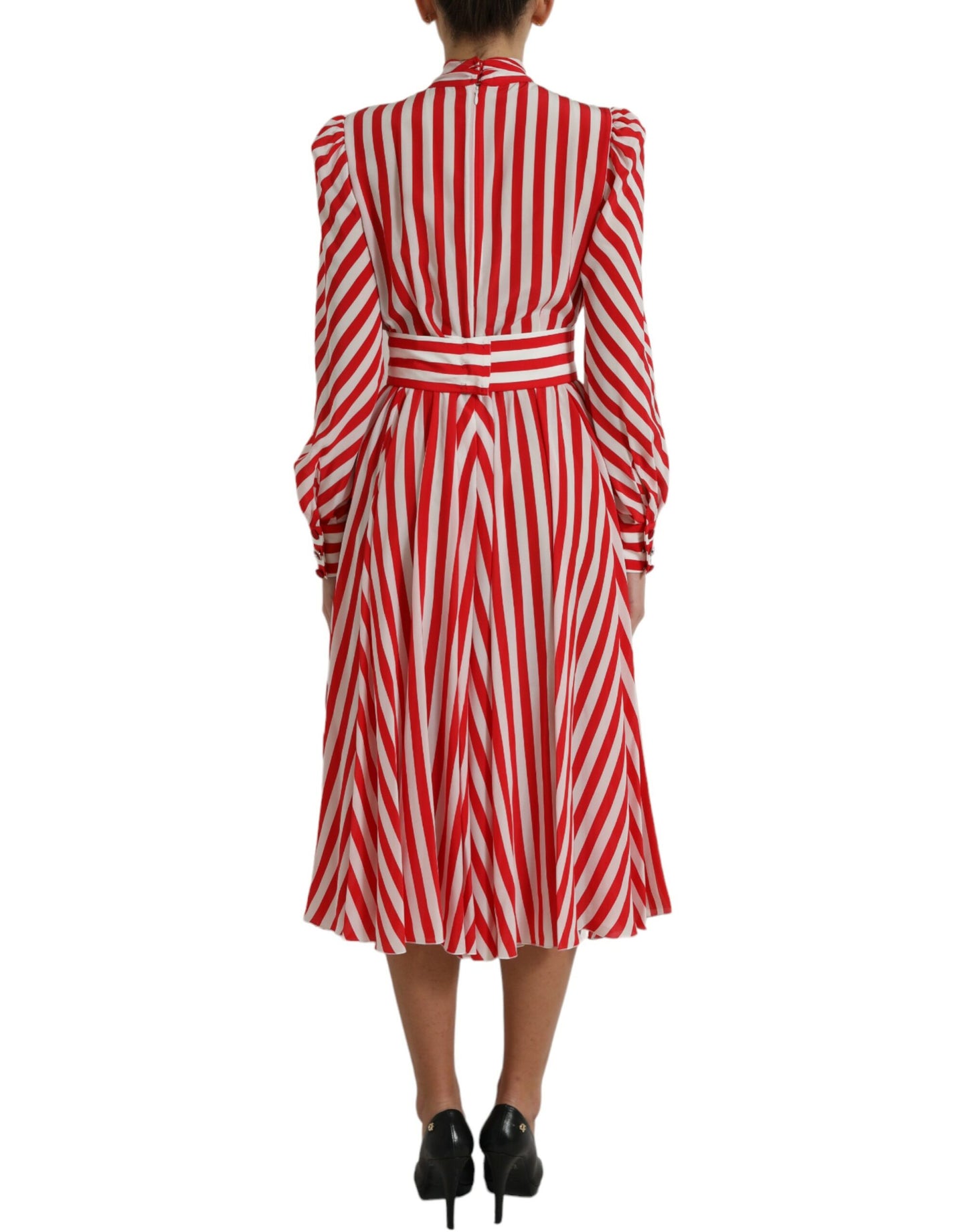 Elegant Striped Silk Maxi Dress with Ascot Collar