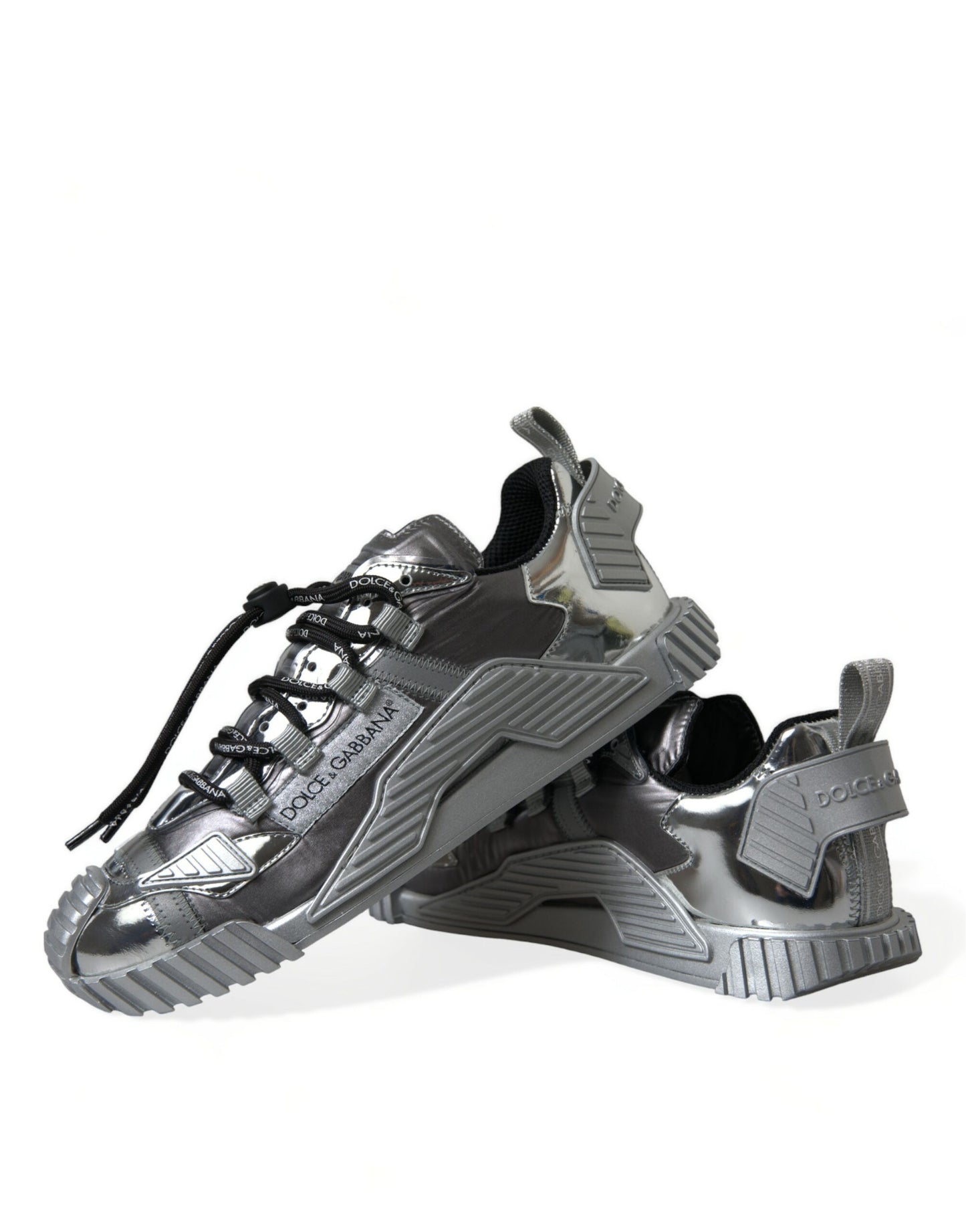 Silver Laminated Low Top Sneakers