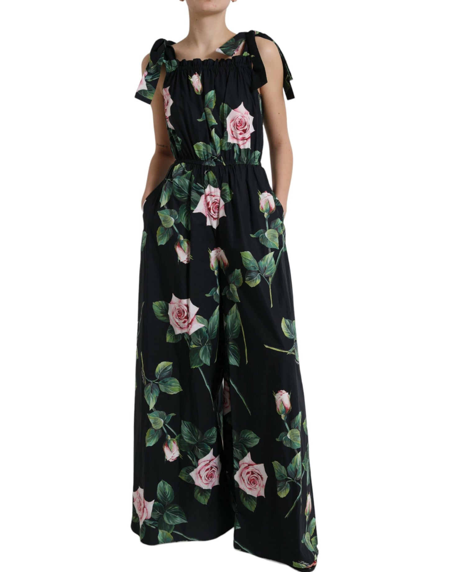 Elegant Black Floral Cotton Jumpsuit