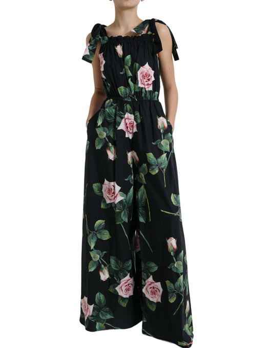 Elegant Black Floral Cotton Jumpsuit