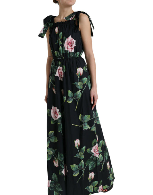 Elegant Black Floral Cotton Jumpsuit