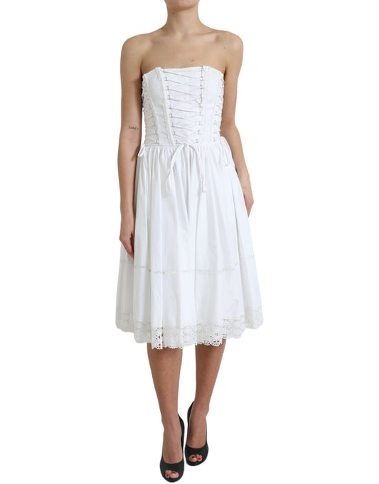 Elegant White A-line Midi Corset Dress