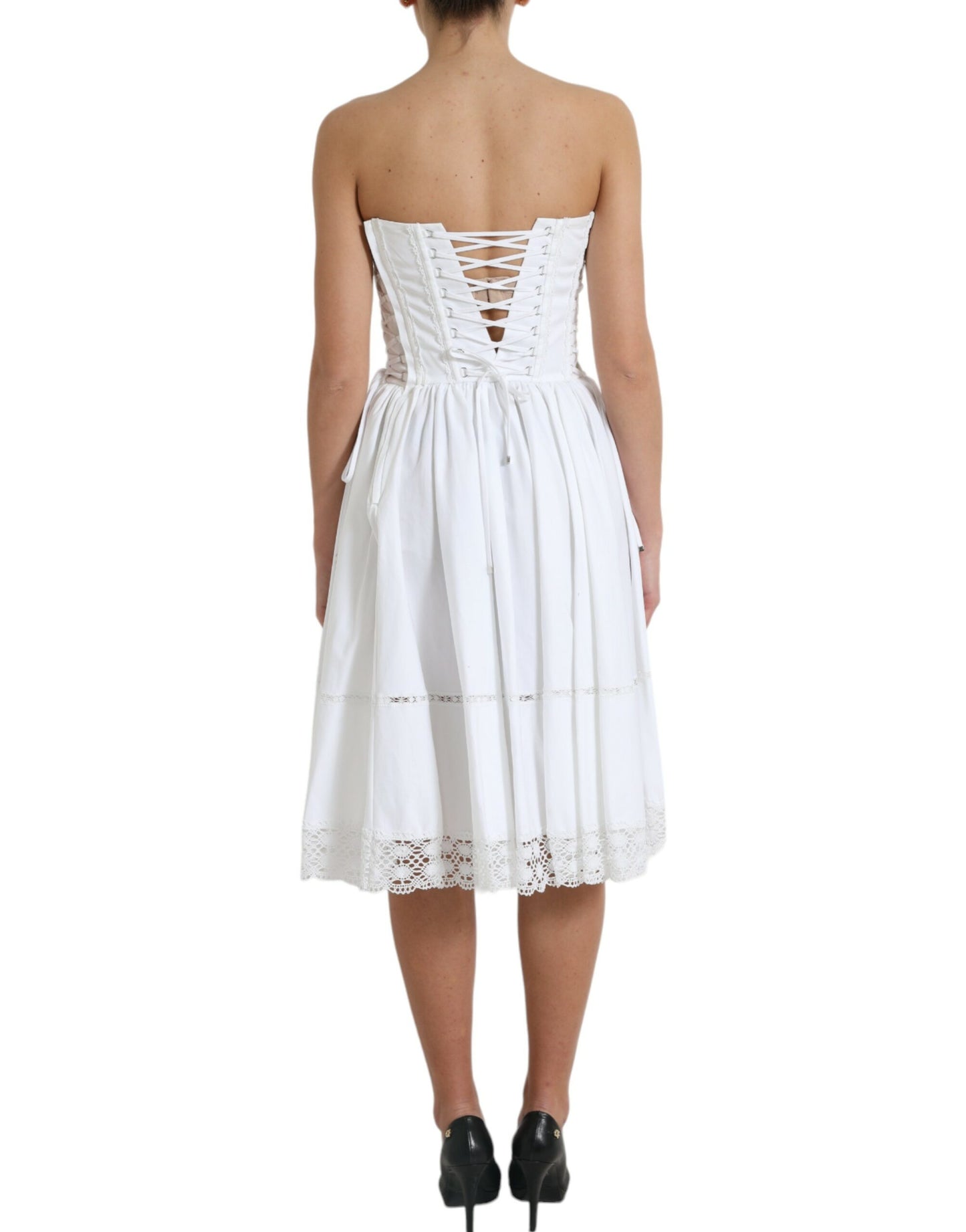 Elegant White A-line Midi Corset Dress