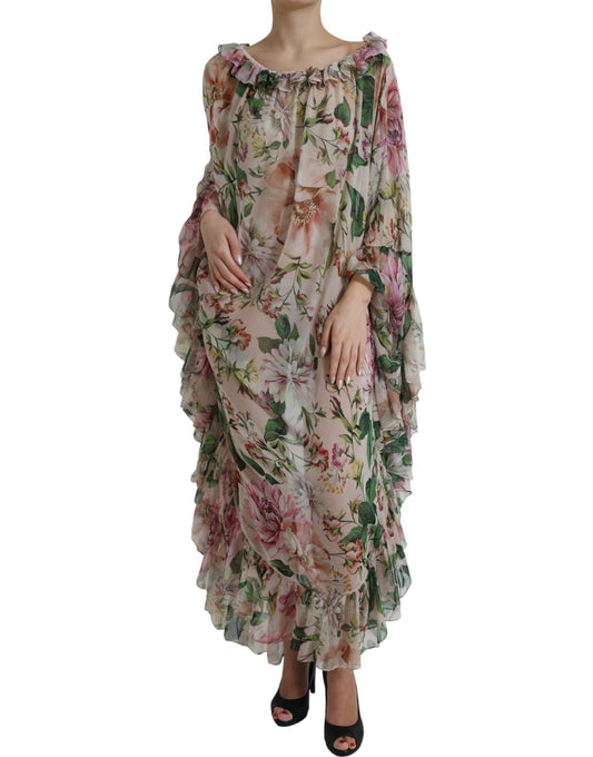 Ethereal Pink Floral Silk Maxi Dress