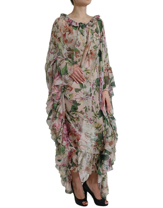 Ethereal Pink Floral Silk Maxi Dress