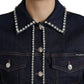 Elegant Denim Jewel Button Jacket