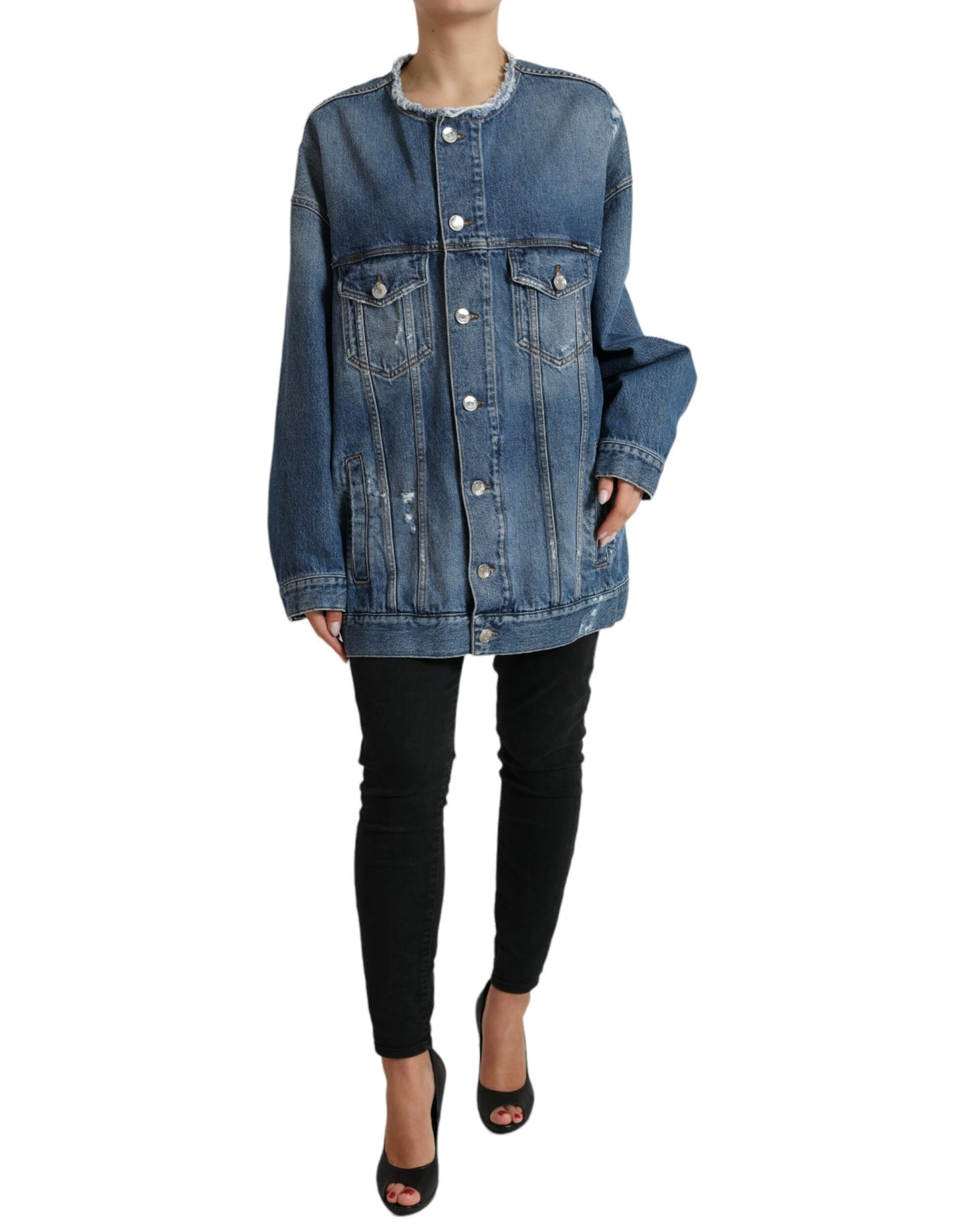 Elegant Blue Denim Button-Down Jacket