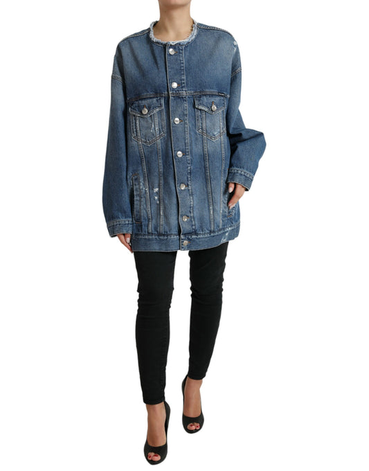 Elegant Blue Denim Button-Down Jacket
