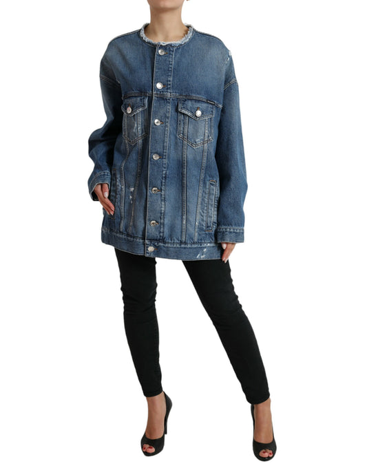 Elegant Blue Denim Button-Down Jacket