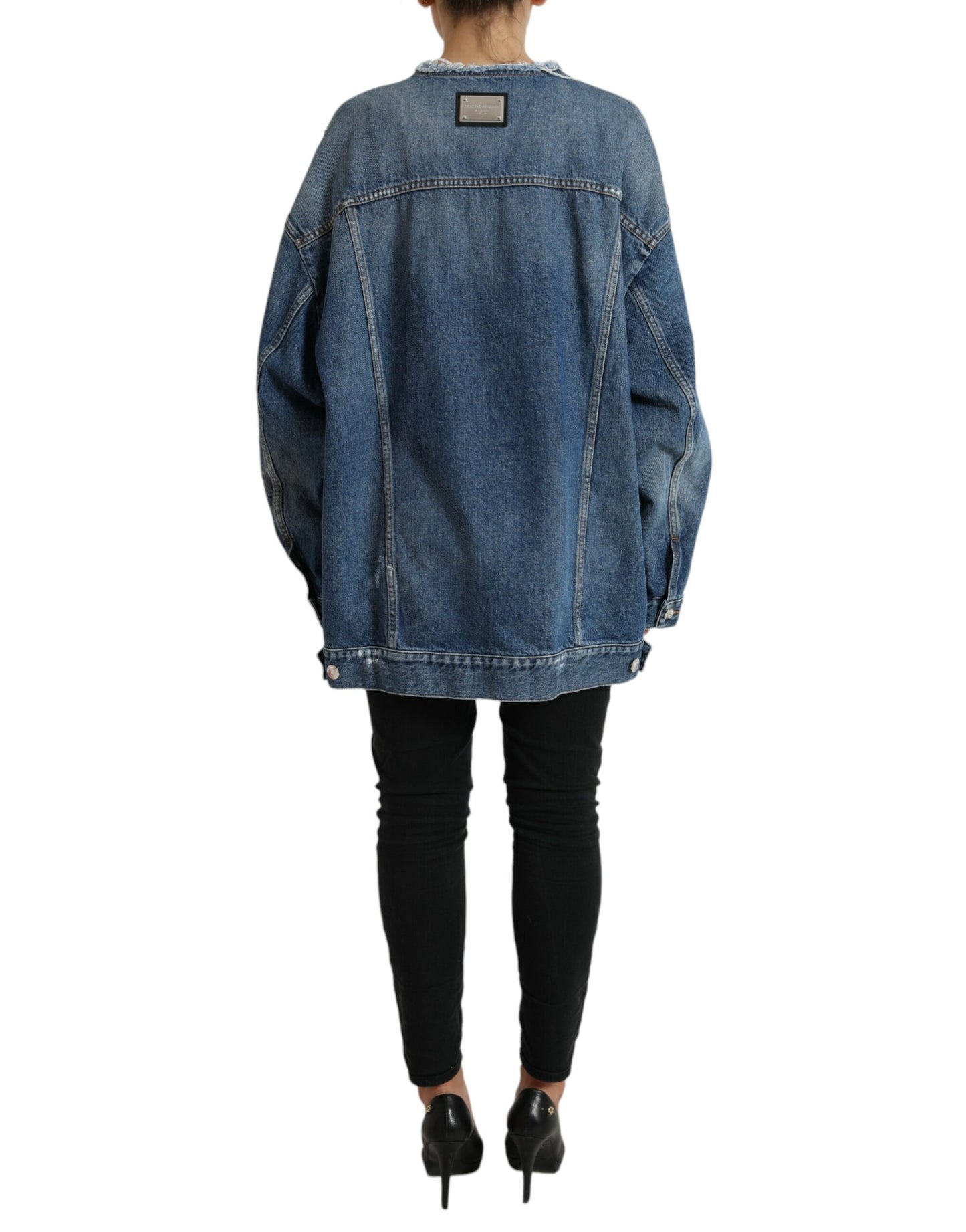Elegant Blue Denim Button-Down Jacket