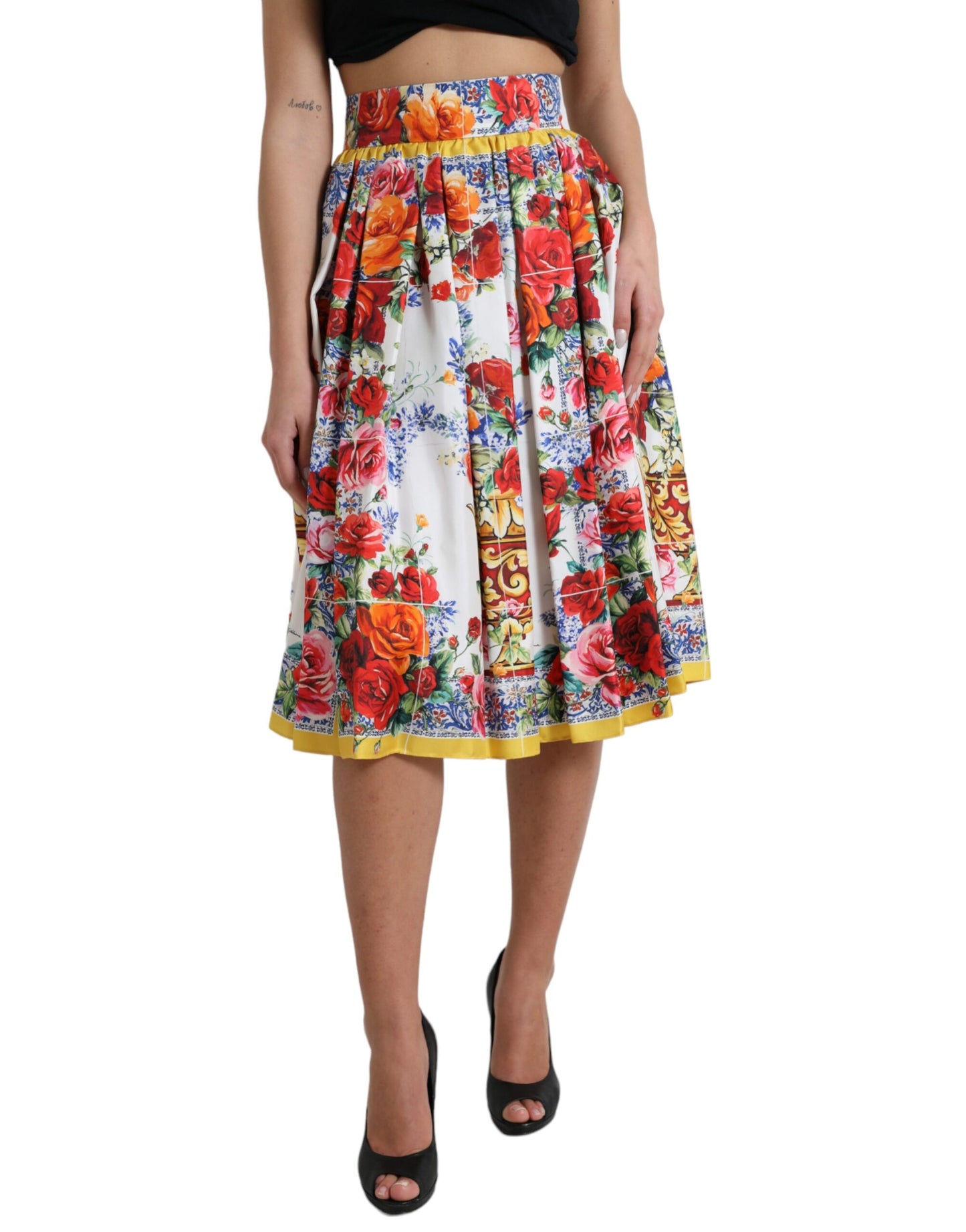 Majolica Pleated Silk Midi Skirt