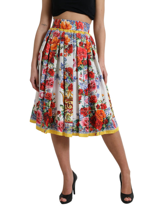 Majolica Pleated Silk Midi Skirt