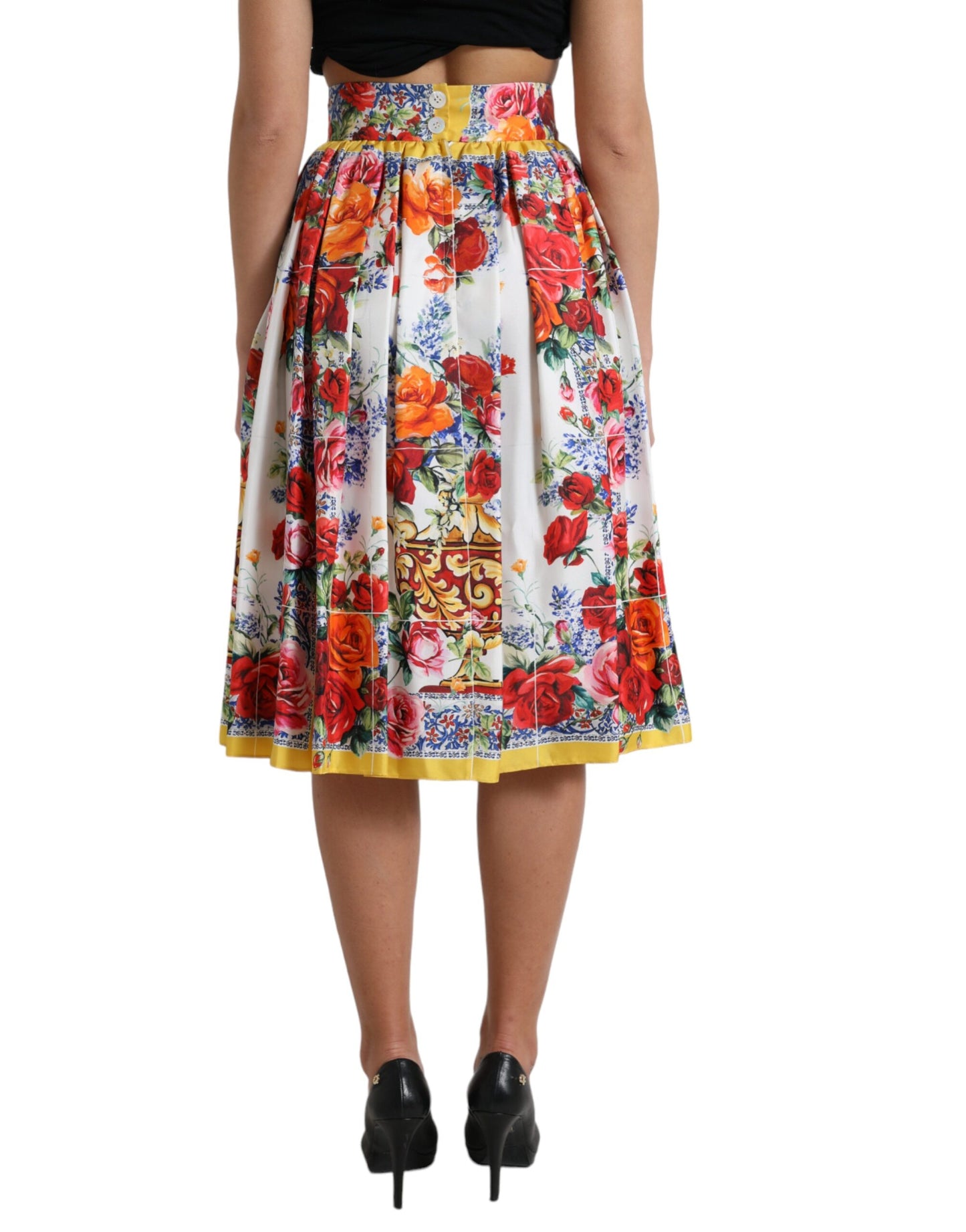 Majolica Pleated Silk Midi Skirt