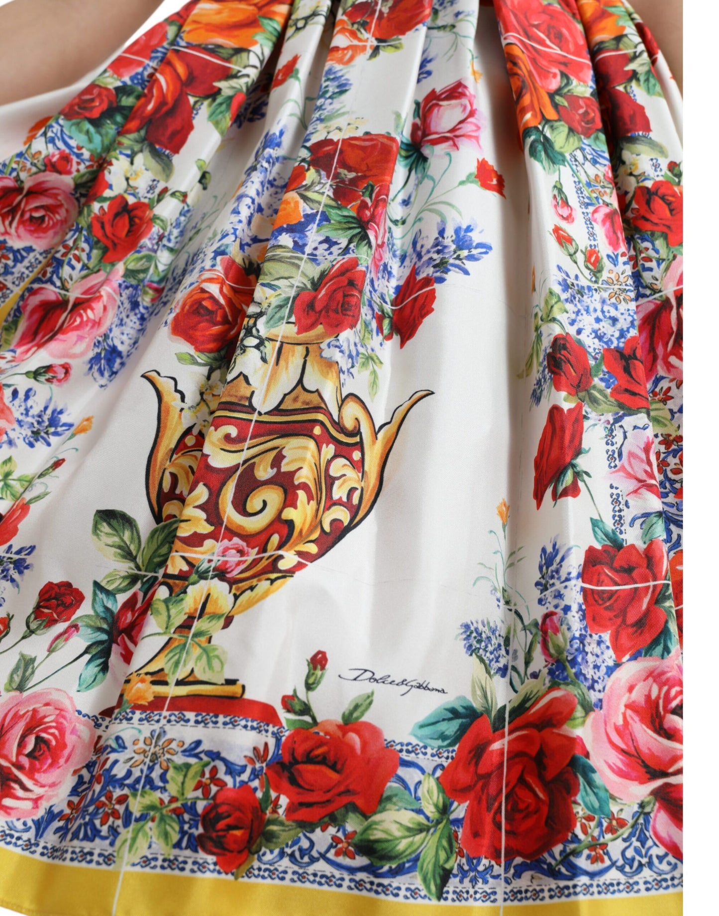 Majolica Pleated Silk Midi Skirt